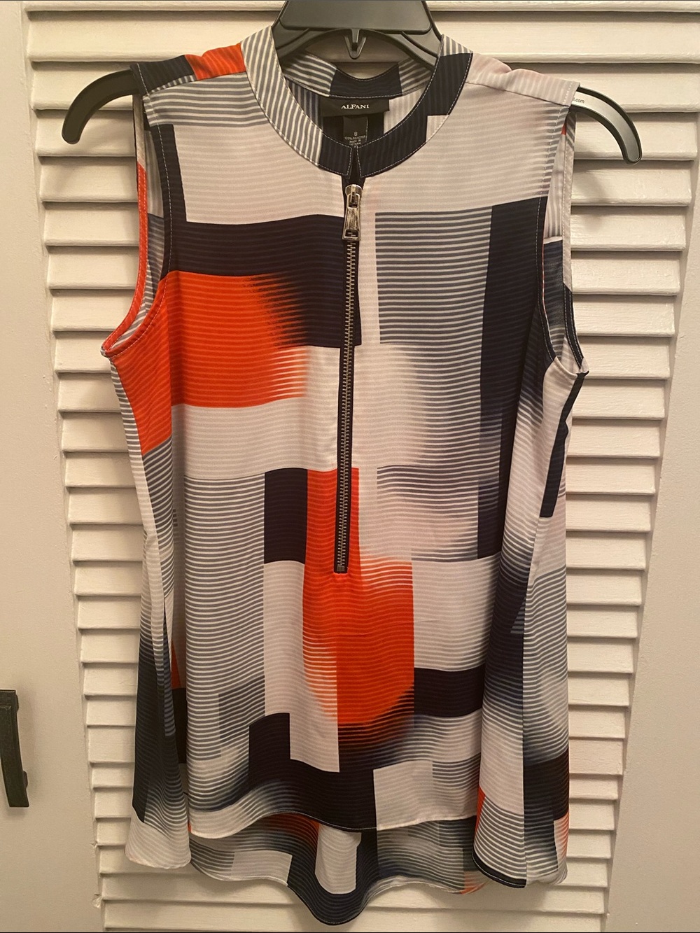 Alfani Orange, Black & White Geometric Zip-Front Sleeveless Tank